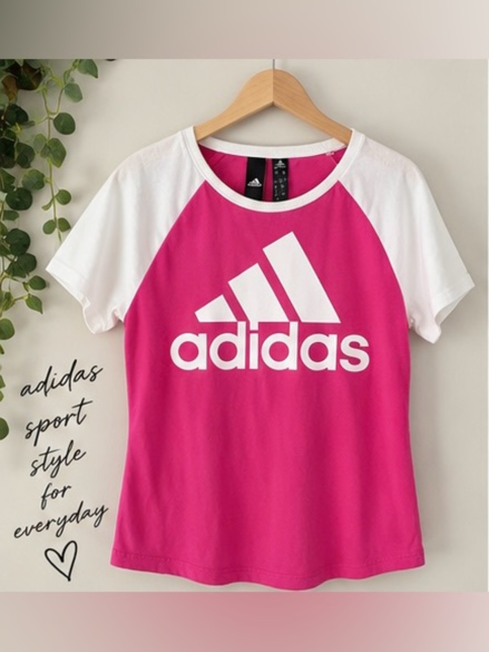 adidas Girls' Hot Pink & White Logo Raglan Tee